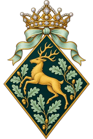 Painted crest: The Huntress, crowned