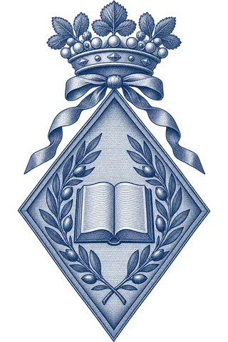 Painted crest: The Scholar, crowned, engraved