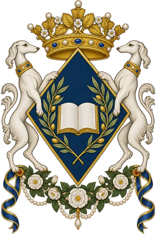 Painted crest: The Scholar, with supporters