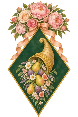 Painted crest: The Harvest, crowned, watercolor