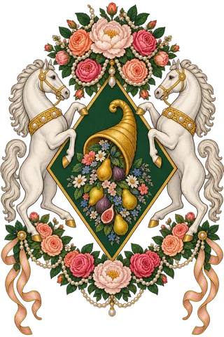 Painted crest: The Harvest, with supporters