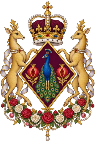 Painted crest: The Queen, with supporters