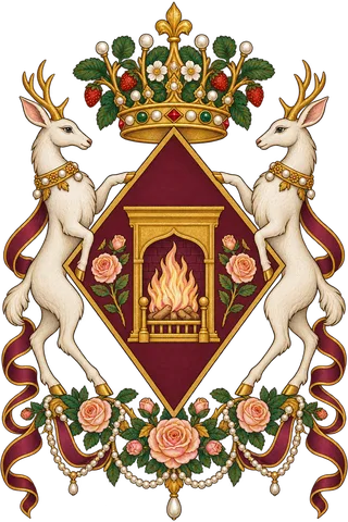Painted crest: The Hearth, with supporters