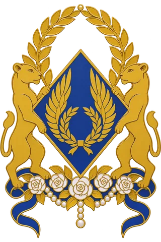 Painted crest: The Victor, with supporters, enamel