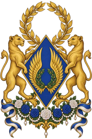 Painted crest: The Victor, with supporters